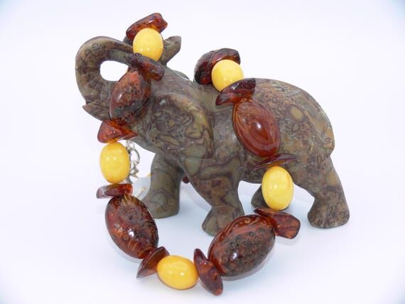 Dark Baltic Amber Necklace with rare White Am...