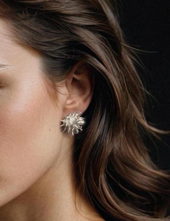 Starburst Sterling Silver Stud Earrings, Spik...