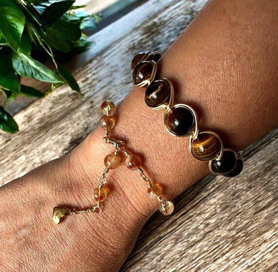Handmade Tigers Eye Gemstone Bracelet – Gol...