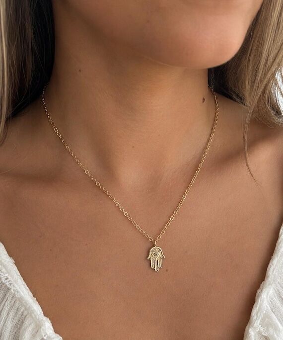 14k Gold Plated Hamsa Hand Necklace – Tarni...