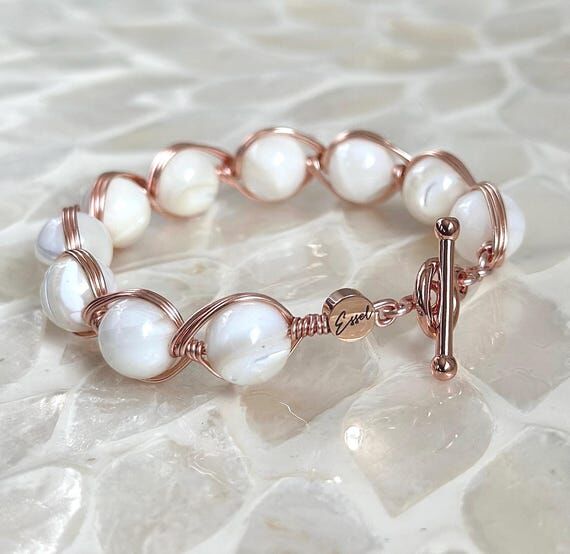 Mother of Pearl Gemstone Bracelet - Rose Gold...