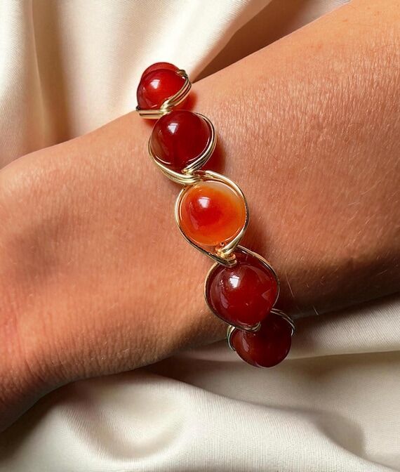 Handmade Carnelian Gemstone Bracelet – Gold...