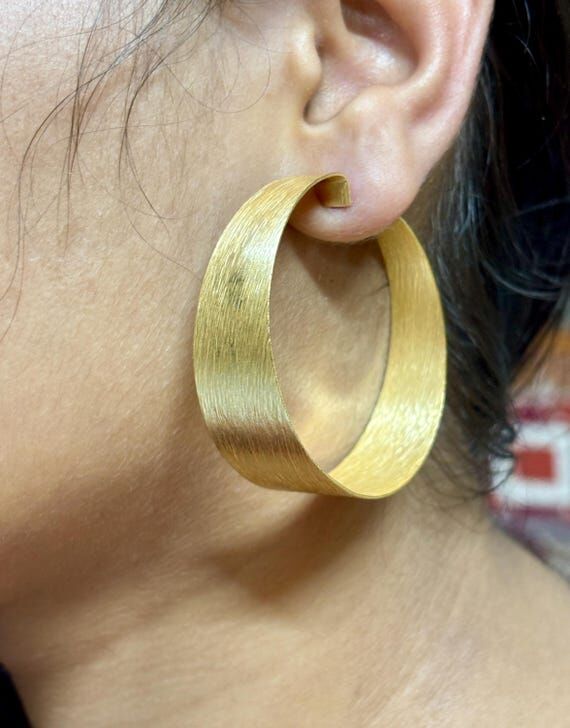 Gold Wide Statement Hoop Earrings: Brushed Go...