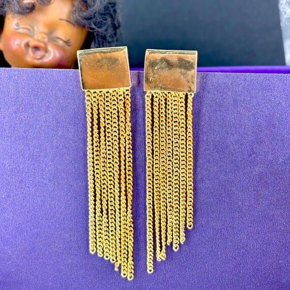 Gold Chain Fringe Earrings: 80s Glam Statemen...