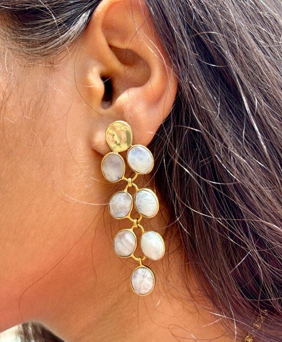 Handmade Moonstone Chandelier Earrings: Gold ...
