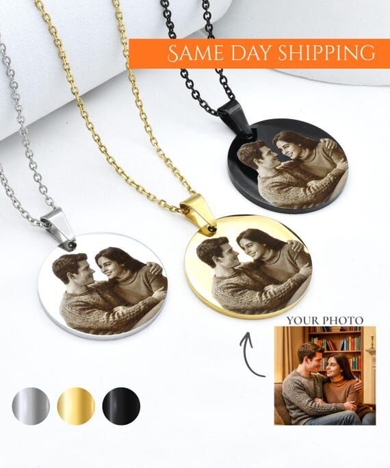 Custom Photo Engraved Portrait Necklace, Pers...