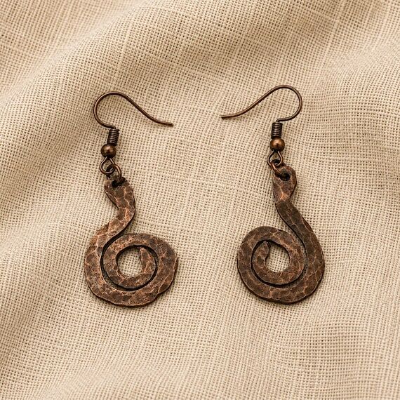 Hammered Copper Earrings Rustic Boho Dangle E...
