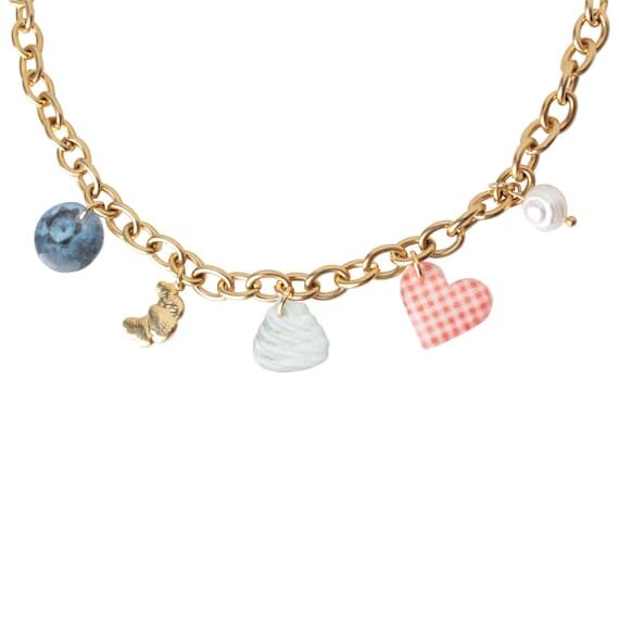Blueberry Soda Charm Necklace, Croissant, Hea...