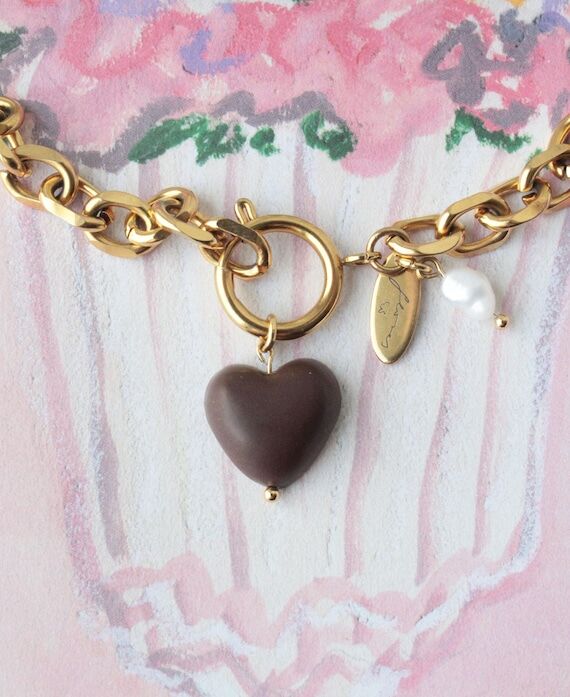 Chocolate Brown Heart Necklace, Polymer Clay ...