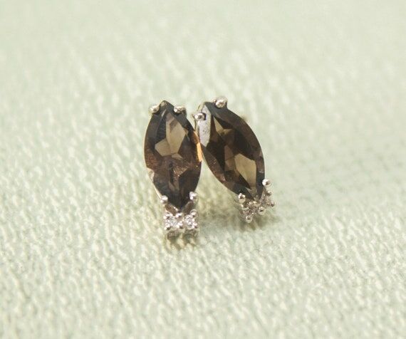 Smoky Quartz Stud Earrings, Faceted Marquise ...
