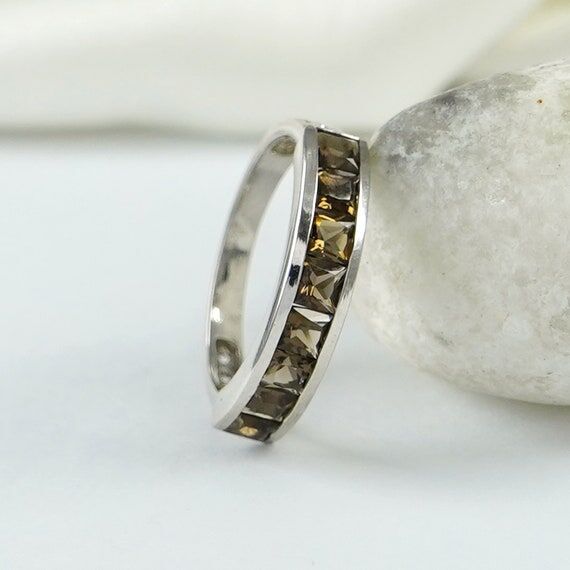 Smoky Quartz Eternity Band Ring, Silver State...