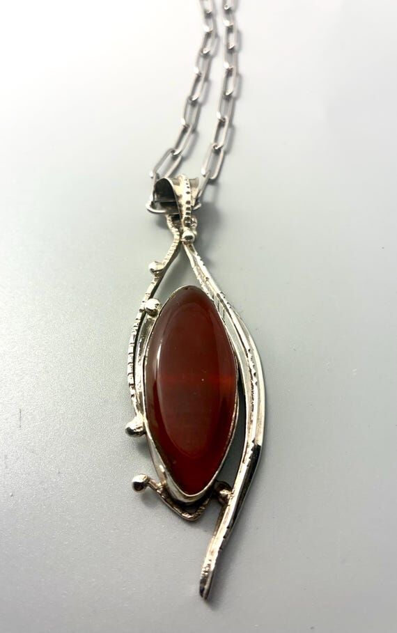 Natural Cherry Amber Pendant,Sterling Silver,...