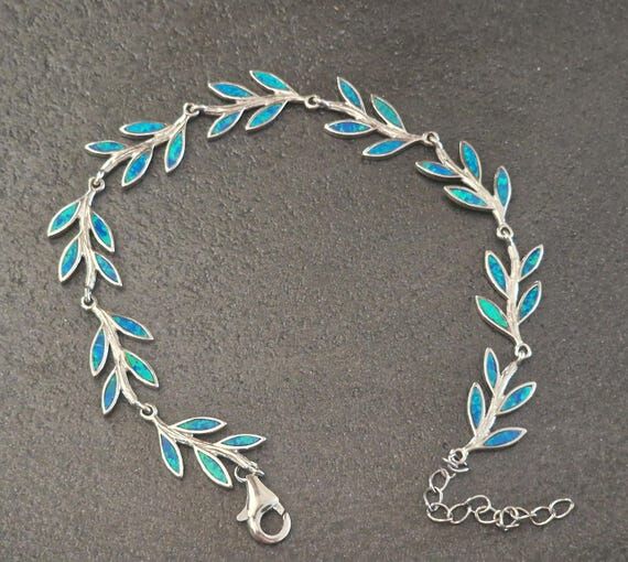 Sterling silver 925 opal olive leaf bracelet...