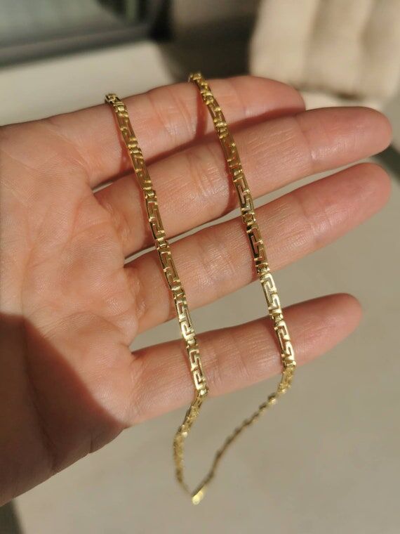 Gold Plated Greek Key Chain, Sterling Silver ...