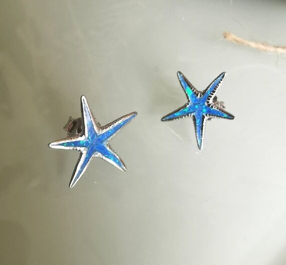 Starfish Earrings: Sterling Silver Blue Opal...