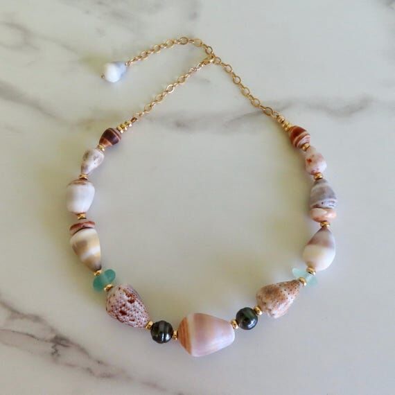 Hawaiian Shell Necklace: Pearls, Seaglass, Sh...