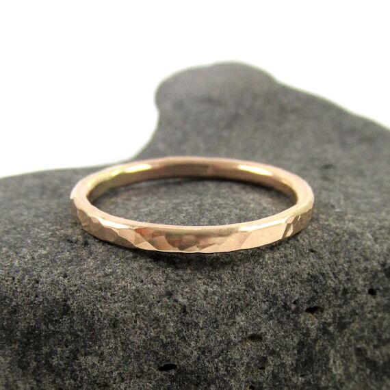 14k Gold Fill Hammered Ring Band: Unisex Mini...