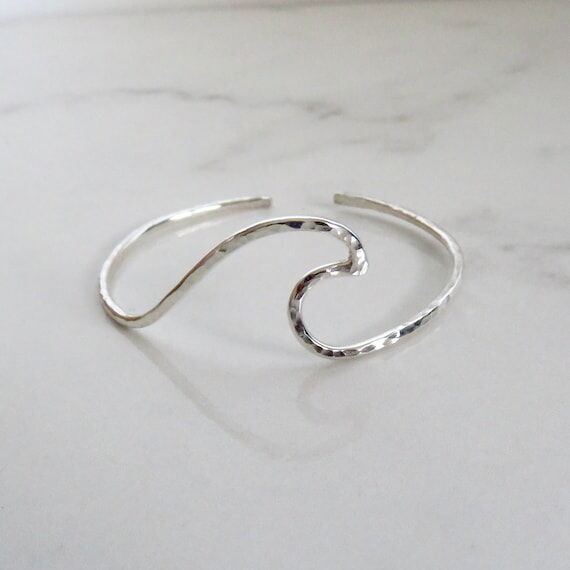 Hammered Sterling Silver Wave Cuff Bracelet: ...