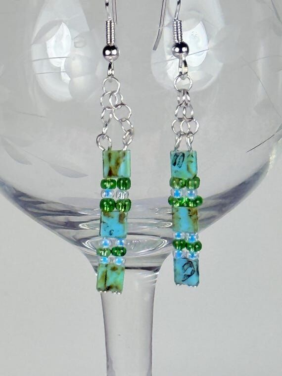 Turquoise Tila Bead Dangle Earrings: Picasso ...
