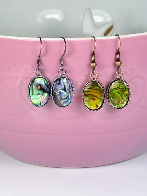 Abalone Shell Earrings: Gunmetal or Antique B...