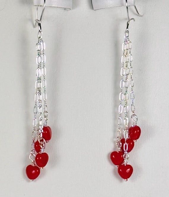 Red Heart Dangle Earrings: Swingy - Sterling ...