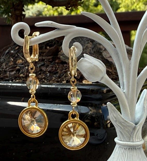 Golden Shadow Swarovski Rivoli Earrings: 18k ...