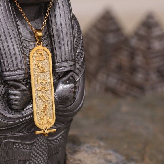 14k Solid Gold Egyptian Cartouche Necklace, P...
