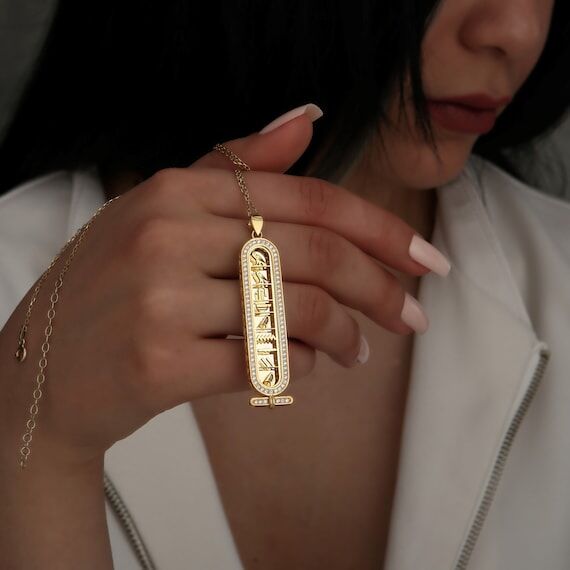 14k Gold Egyptian Cartouche Necklace, Persona...