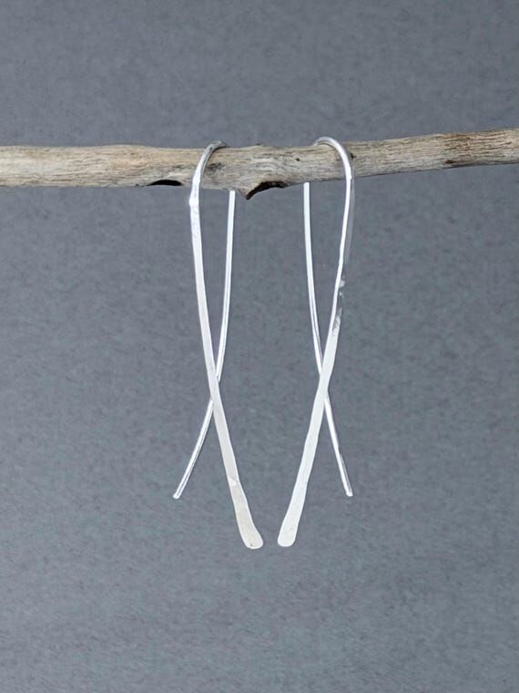 Silver Threader Earrings - Minimalist Hoop Ea...