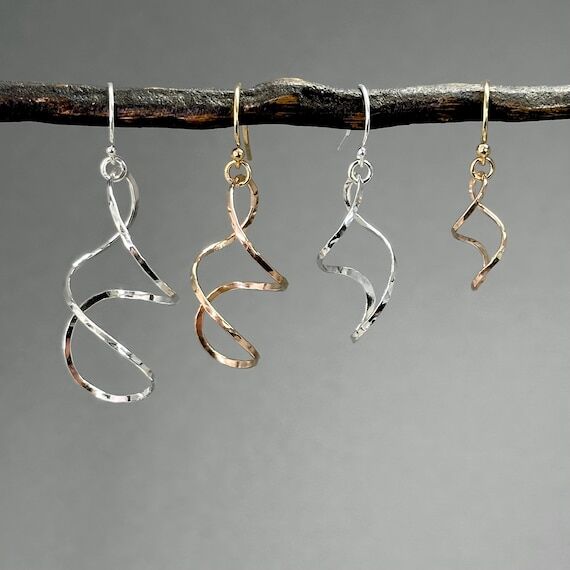 Handmade Spiral Earrings - Twist Dangle Earri...