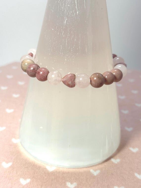 Rhodochrosite Faceted Heart Bracelet, Rose Qu...