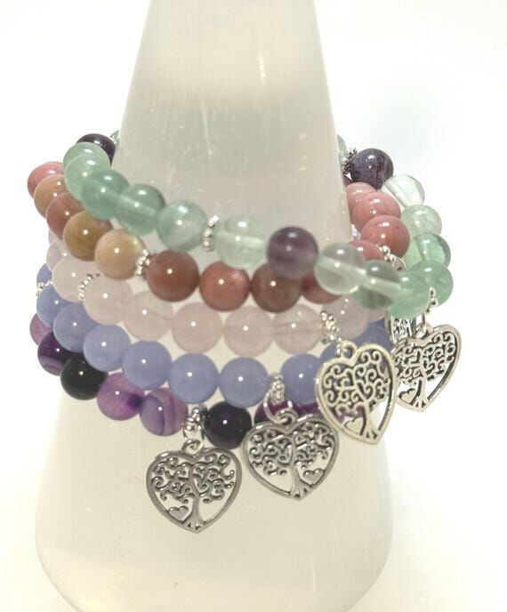 Tree of Life Charm Bracelets: Mixed Gemstones...