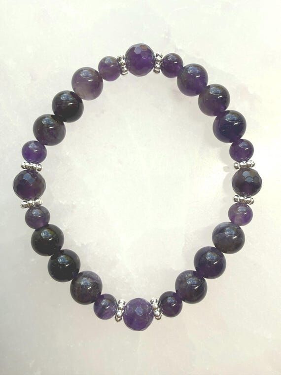 Natural Amethyst Beaded Bracelet – Smooth &...