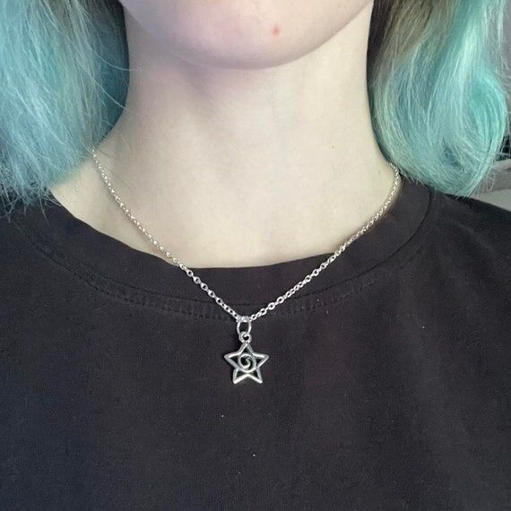 Whimsygoth Silver Swirly Star Necklace | Cele...
