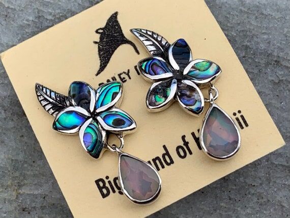 Plumeria Opal Earrings Studs. Abalone shell, ...