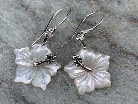 Hibiscus Flower Necklace Earrings. Hawaiian S...