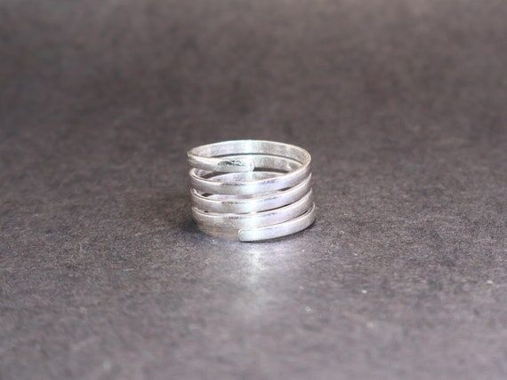 Modern Sterling Silver Spiral Ring, Adjustabl...