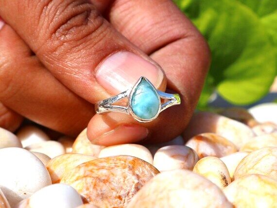 Larimar Ring, Sterling Silver Statement Promi...