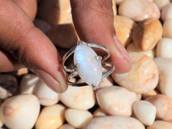 Rainbow Moonstone Ring, 925 Sterling Silver P...