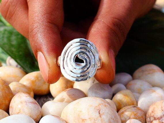 Boho Spiral Sterling Silver Ring, Handmade Ar...