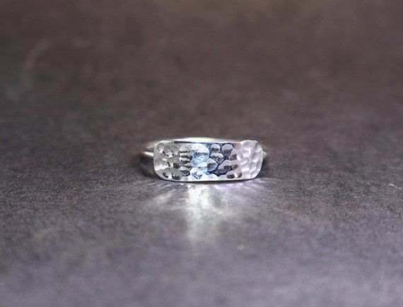 Hammered Sterling Silver Band Ring, Minimalis...