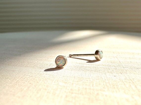 Handmade Sterling Silver Opal Studs: Minimali...