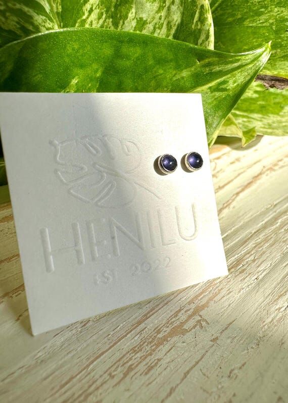 Handmade Sterling Silver Iolite Studs: Minima...