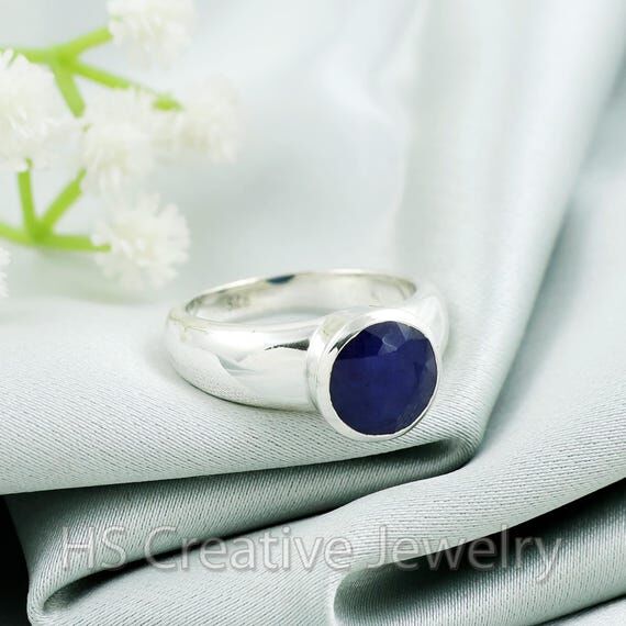 Indian Sapphire Mens Ring: 925 Sterling Silve...