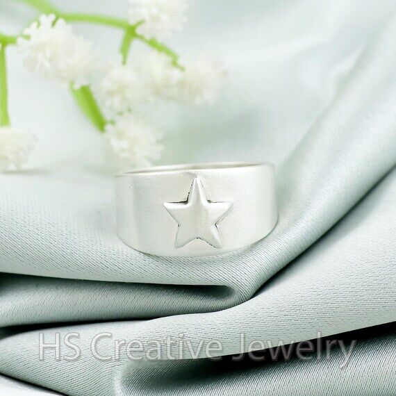 Matte Finish Geometric Star Ring: 925 Sterlin...
