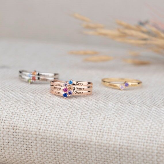 Engraved Sterling Silver Family Names Ring wi...