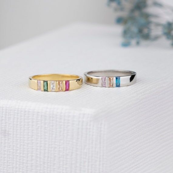Sterling Silver Baguette Birthstone Ring, Per...