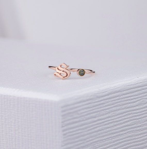 Sterling Silver Birthstone Initial Ring, Old ...