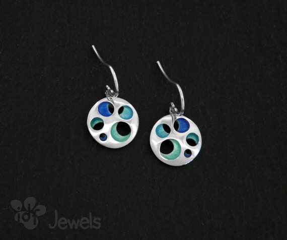 Handmade Sterling Silver Enamel Earrings, Blu...