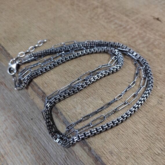 Oxidized Sterling Silver Chain Necklace - Han...